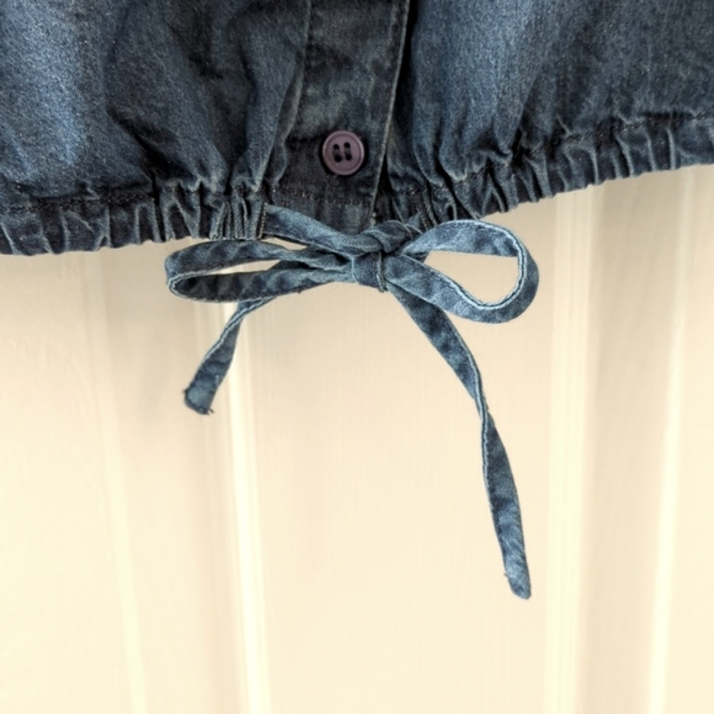 Derek Heart Denim Top Drawstring Tie Waist Button Up Size Small - Picture 5 of 12
